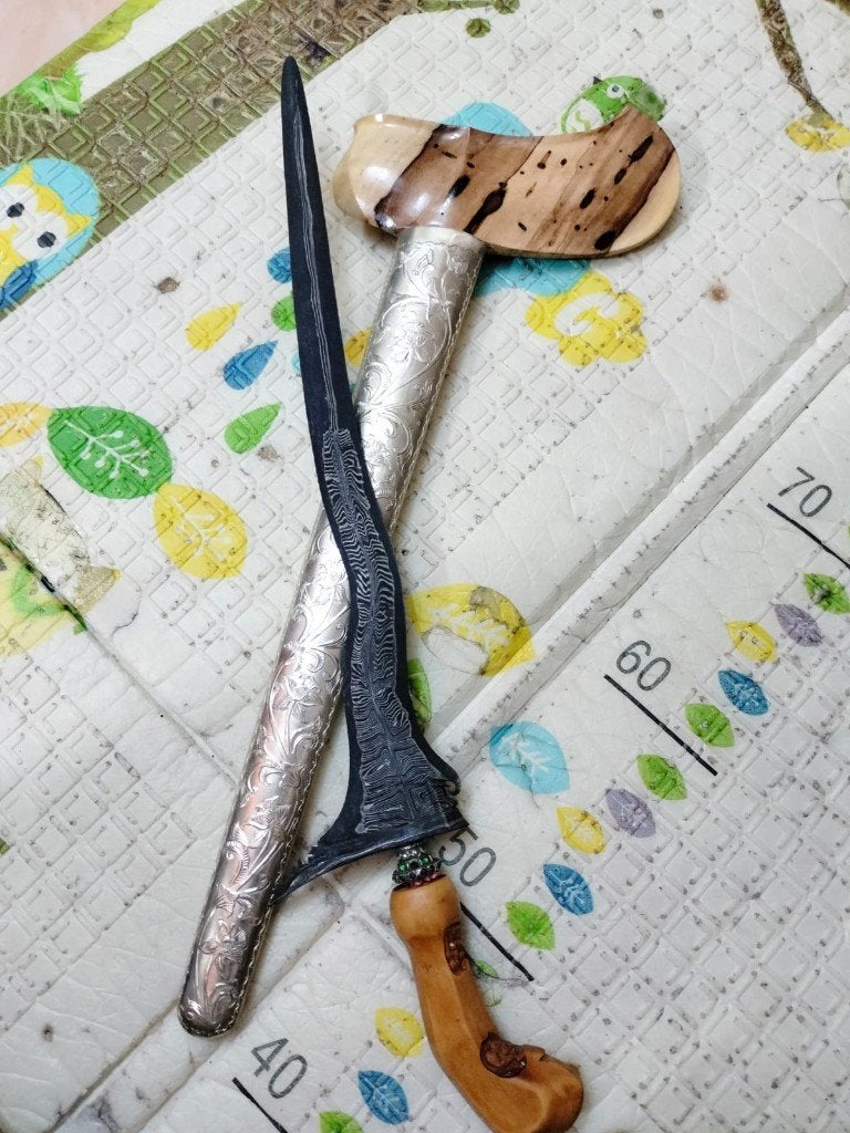 Keris Jangkung 3 Luk Tangguh Nom-Noman Pamor Dwiwarna SUU16, Verzenden, Overige materialen, Indonesië, Meerkleurig
