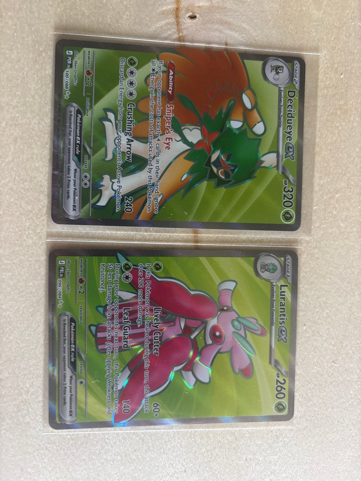 Pokémon kaarten: Decidueye ex en Lurantis ex, Ophalen of Verzenden, Zo goed als nieuw, Meerdere kaarten