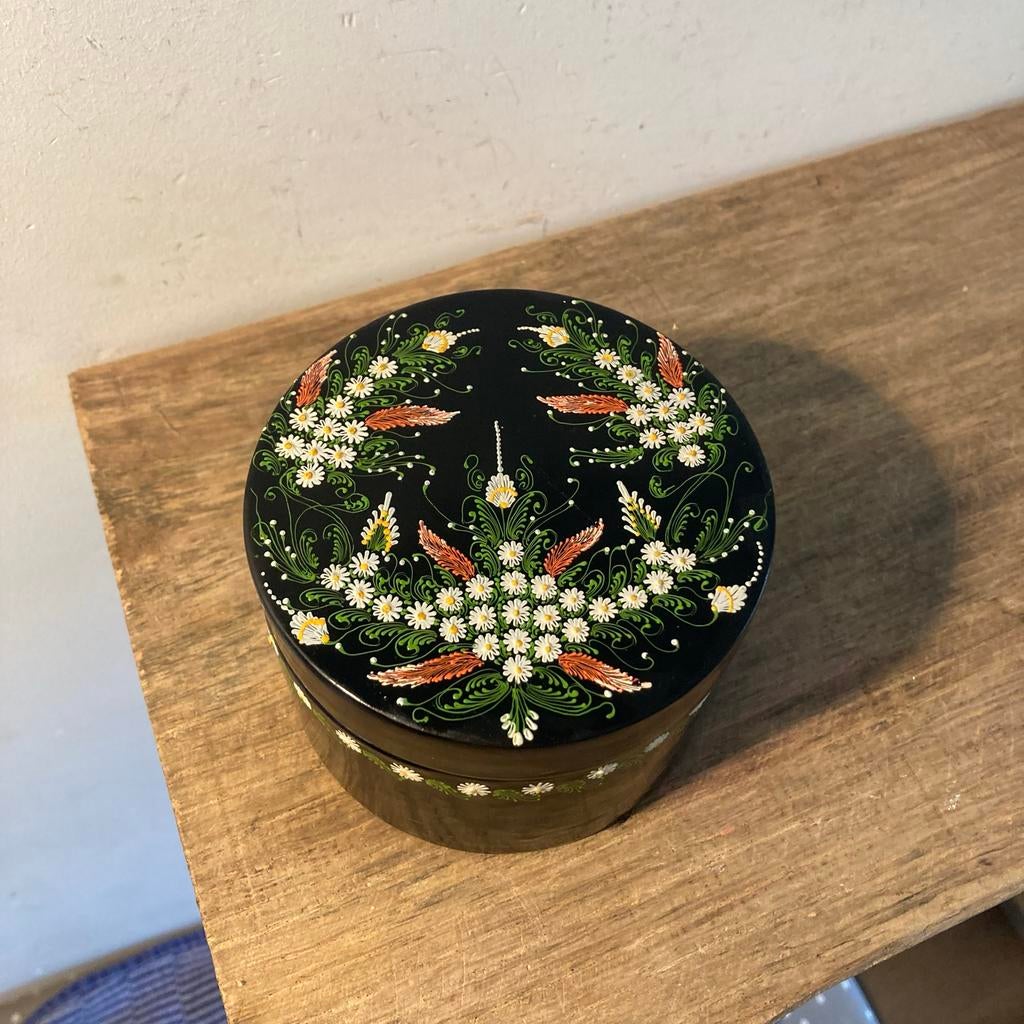 Vintage Houten Doosje met Handgeschilderde Bloemmotieven, Ophalen of Verzenden