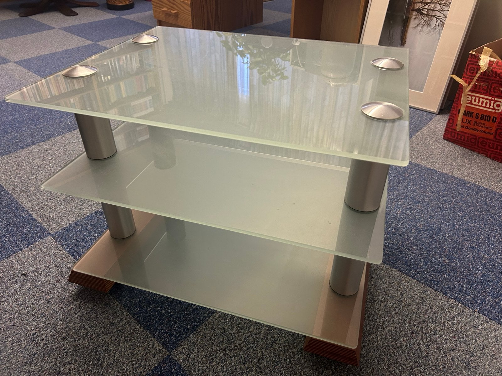 Glazen bijzettafel/audiomeubel met 3 lagen, Ophalen, Gebruikt, 50 tot 100 cm, Glas