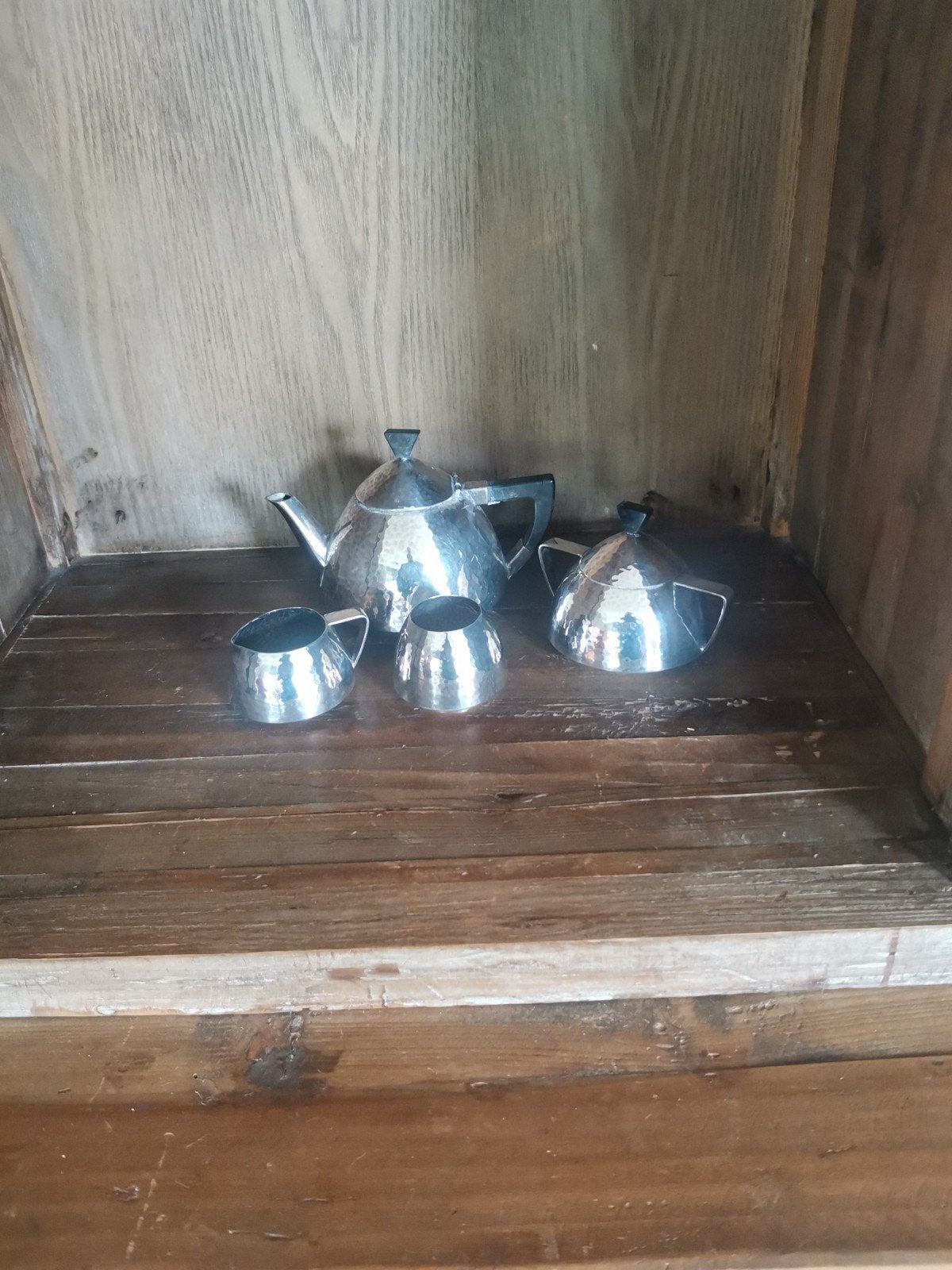Vintage gehamerd aluminium theeservies, Ophalen of Verzenden
