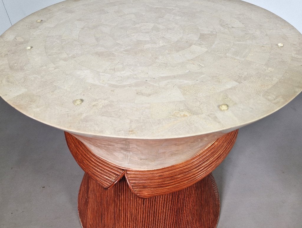 Vintage eettafel | Steen en riet | Jaren 70, Ophalen, Gebruikt, 100 tot 150 cm, -