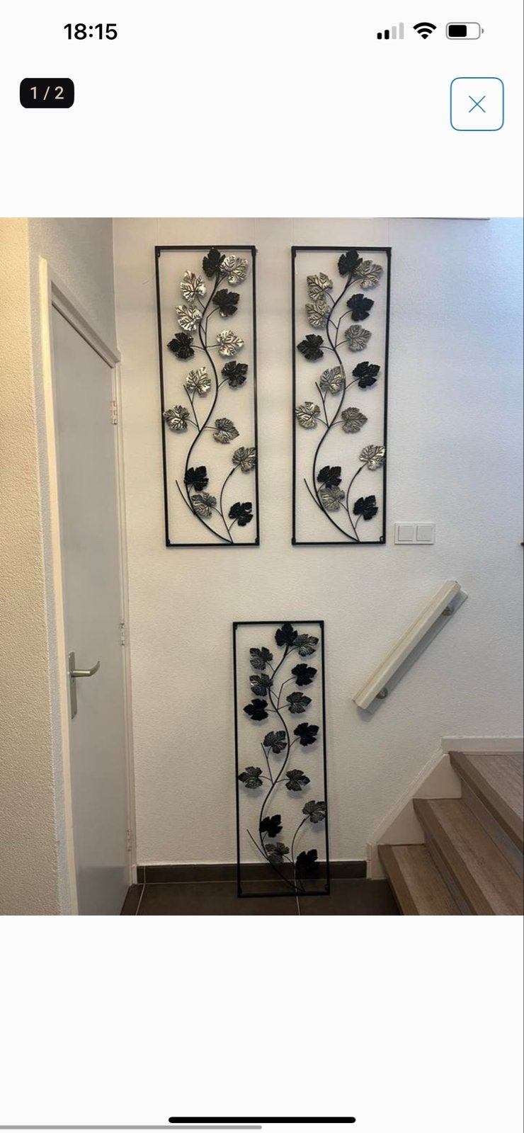 Set van 3 metalen wanddecoraties met bladeren, Metaal, Wandsculptuur, Zwart, Ophalen of Verzenden