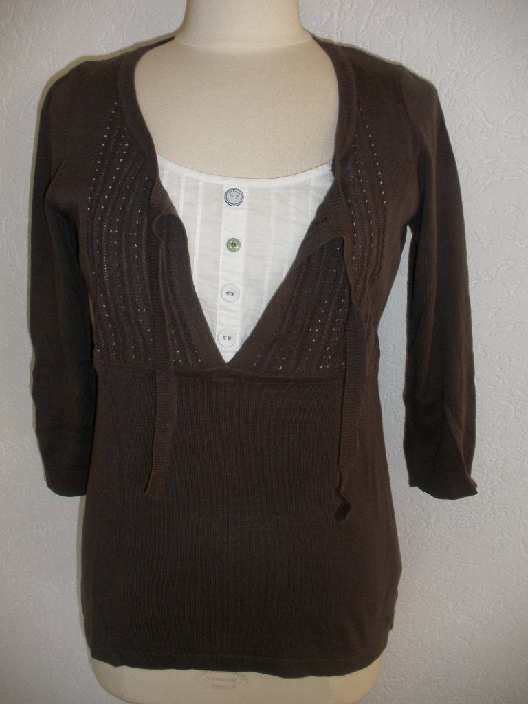 ESPRIT trui bruin met wit bloesje maat M, Kleding | Dames, Truien en Vesten, Maat 38/40 (M), Bruin, Ophalen of Verzenden, Zo goed als nieuw