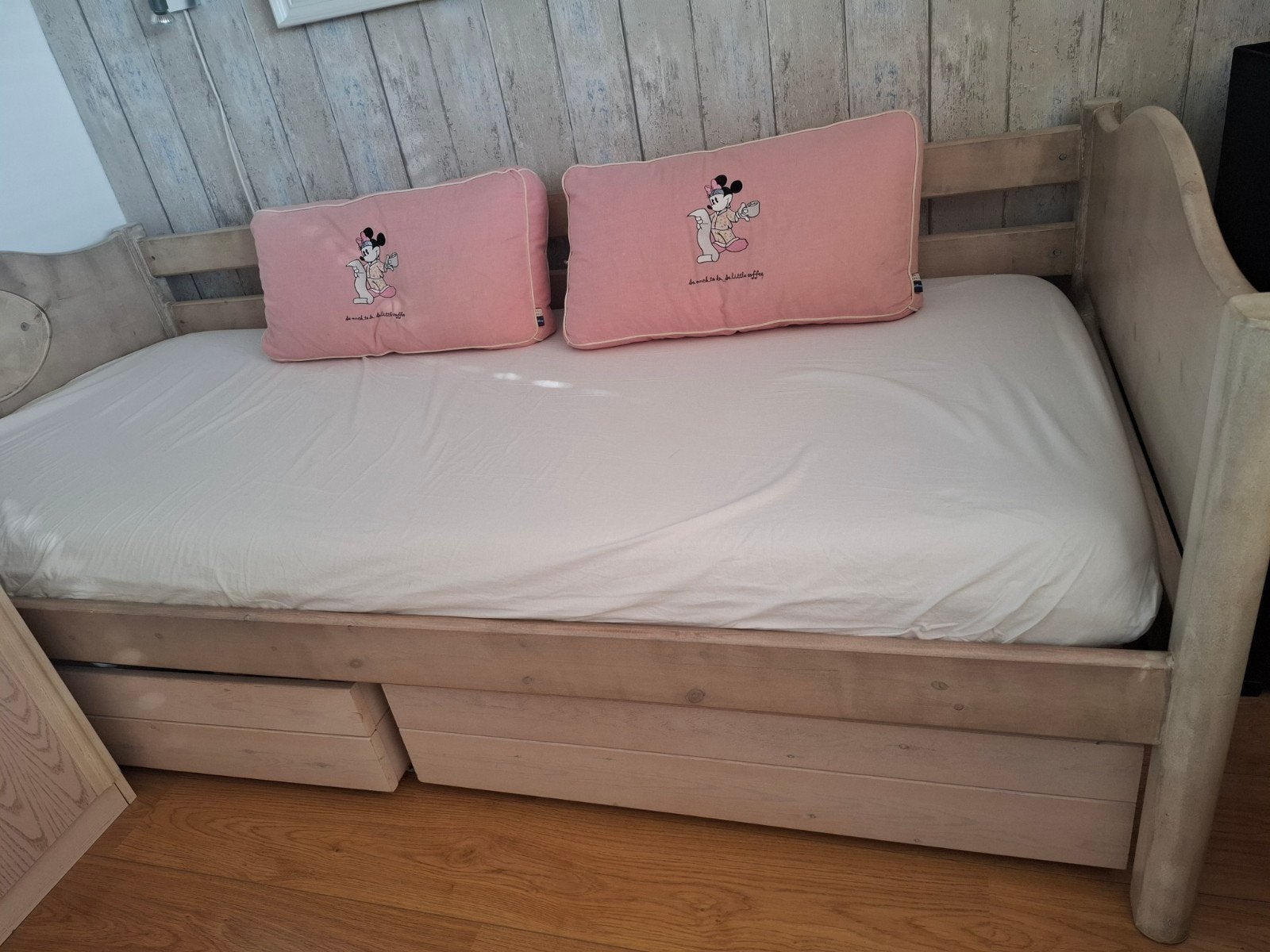 Eenpersoonsbed met opberglades - Hout, wit/beige, Ophalen, Gebruikt, 90 cm, Eenpersoons