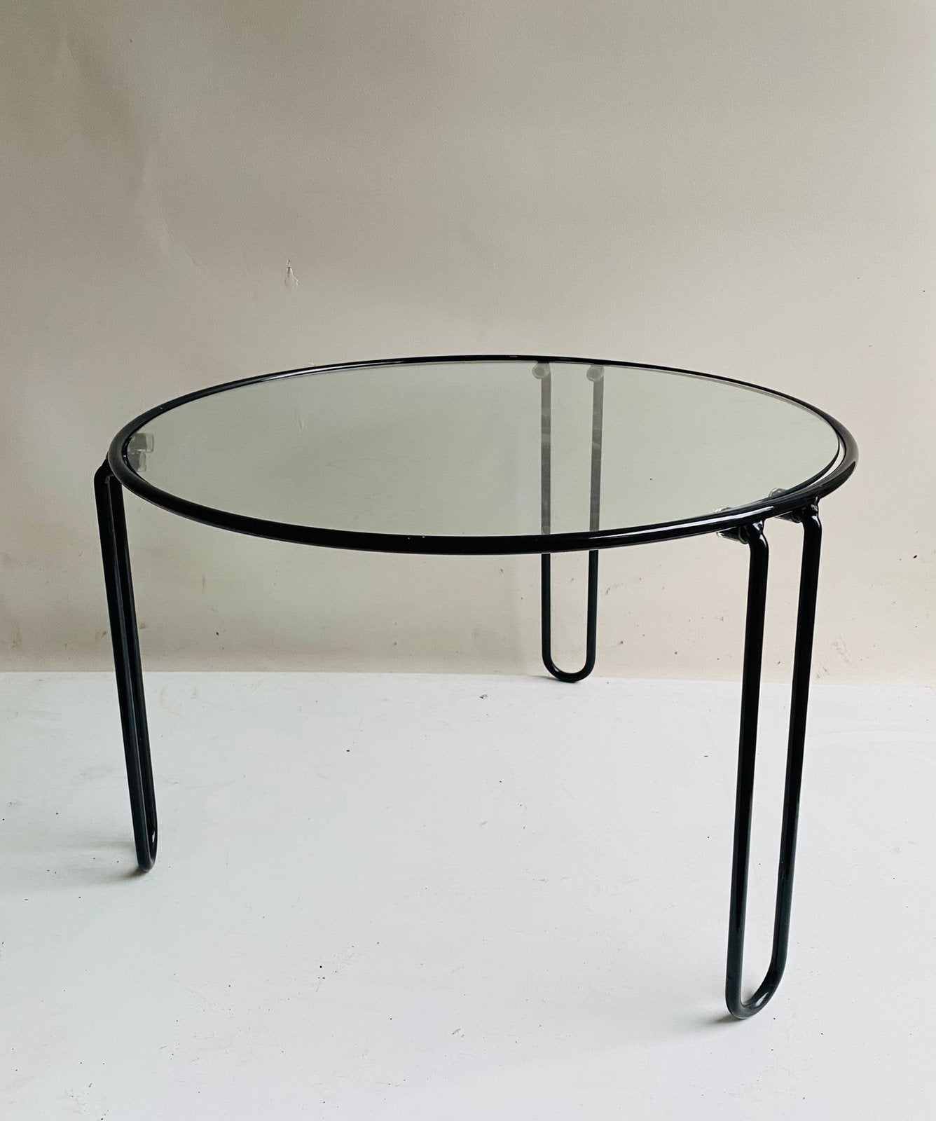 Jaren 80 koffietafel , glazen blad harpin poten, Gebruikt, 50 tot 100 cm, Jaren 80, Glas