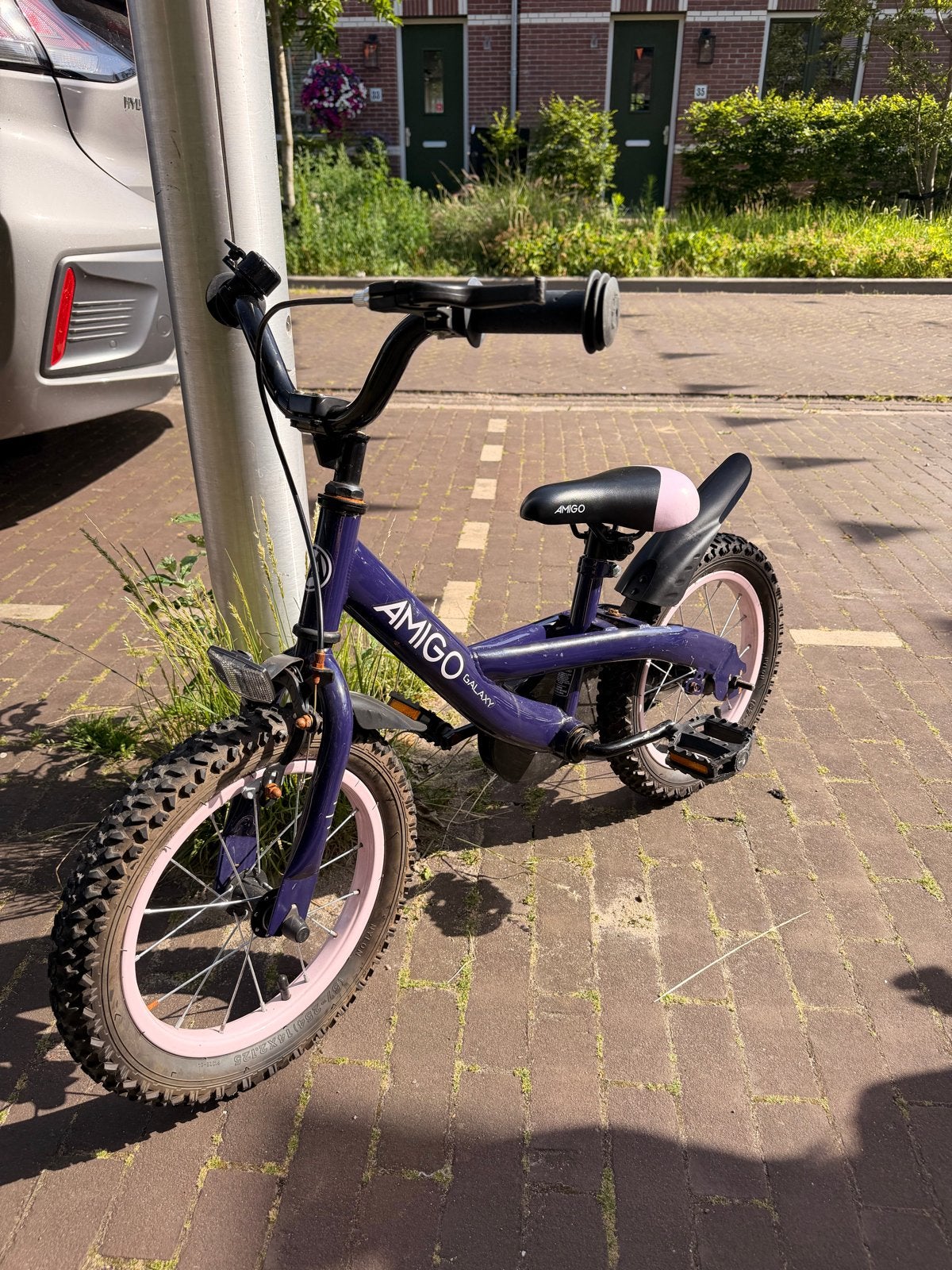 Amigo Galaxy kinderfiets 16 inch paars, Ophalen, Gebruikt, Terugtraprem, 16 tot 20 inch