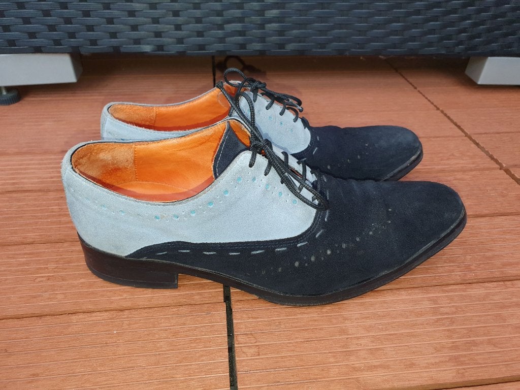 Reinhard Frans mt.39 zwart-blauw suede herenschoenen, Blauw, Ophalen of Verzenden, Zo goed als nieuw, Reinhard Frans