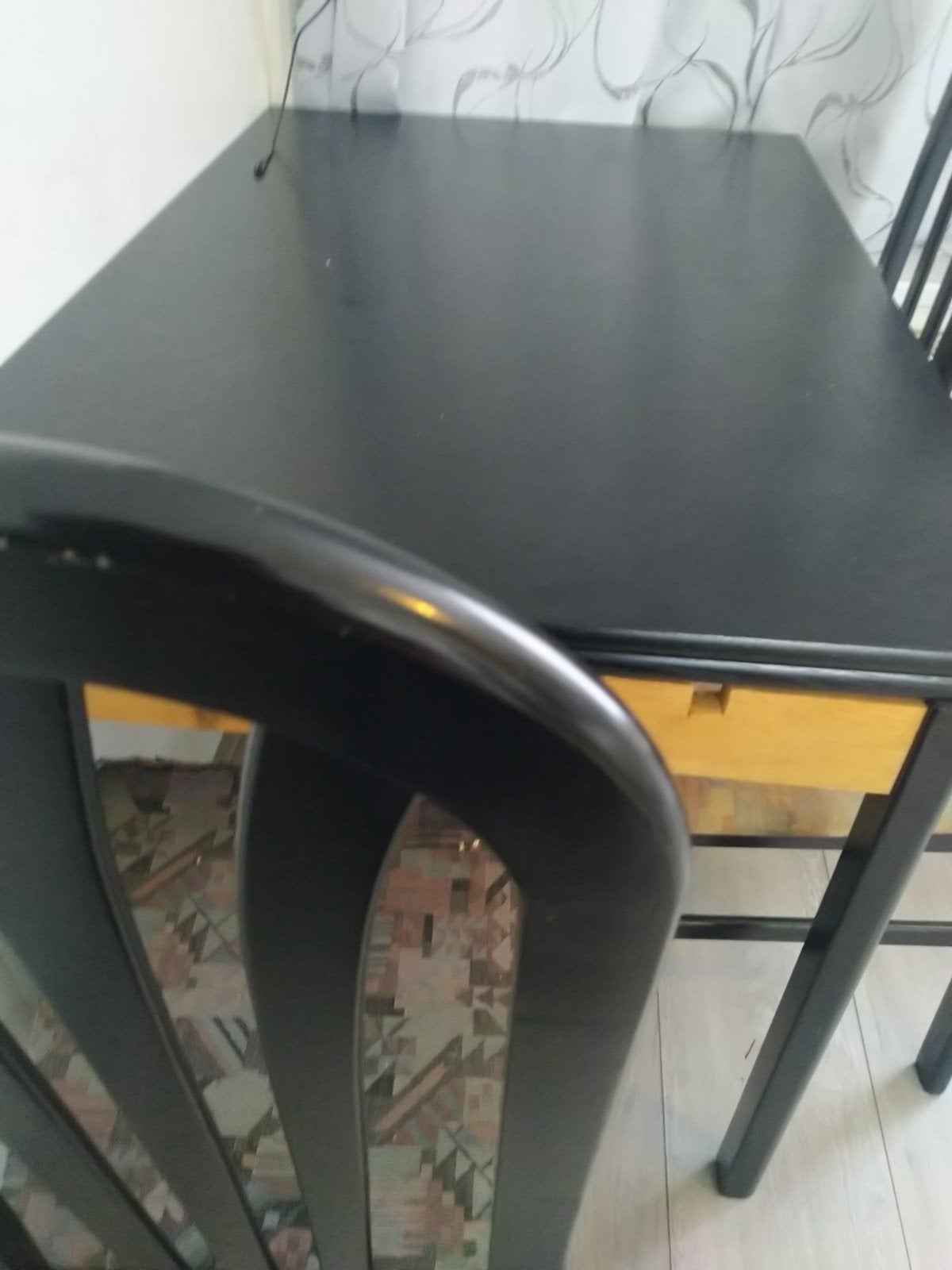 Zwarte eettafel met stoelen - Gebruikt, Ophalen, Gebruikt, 100 tot 150 cm, 50 tot 100 cm