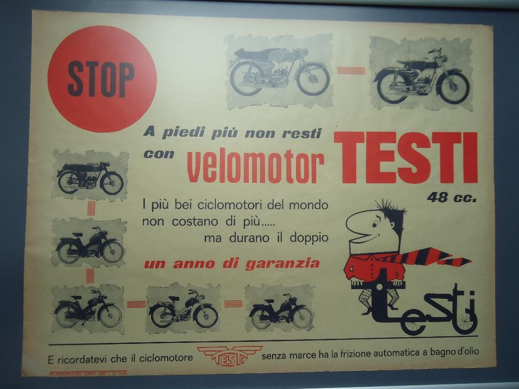 Testi 1964 Italiaanse Bromfiets reclame poster in nieuwstaat, Verzenden, Zo goed als nieuw, Overige typen