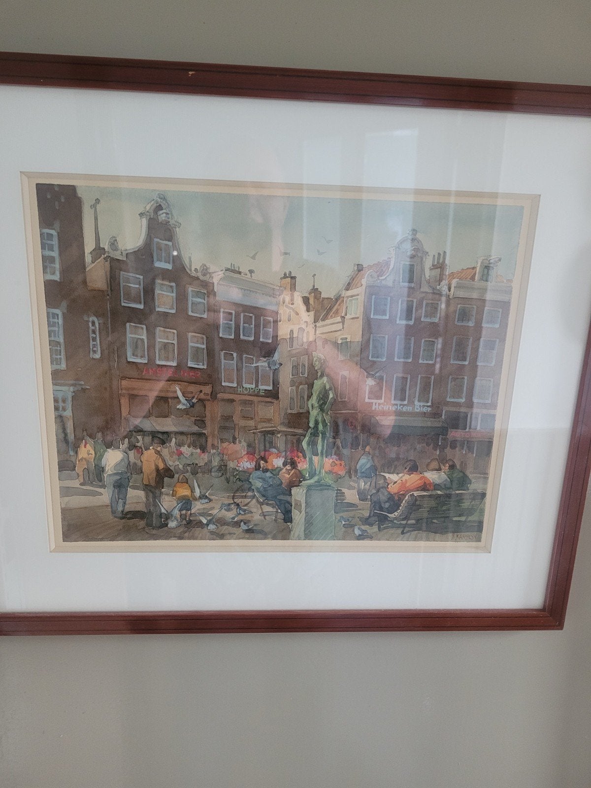Stadsgezicht Amsterdam - Aquarel door N. Karpov, Ophalen, Realistisch, Gedateerd, Aquarel