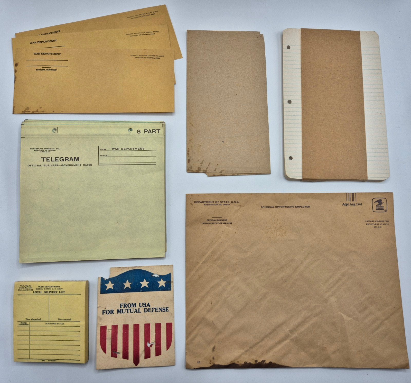 US WWII Office Supplies, documents etc, Verzamelen, Militaria | Tweede Wereldoorlog, Landmacht, Embleem of Badge, Amerika, Verzenden