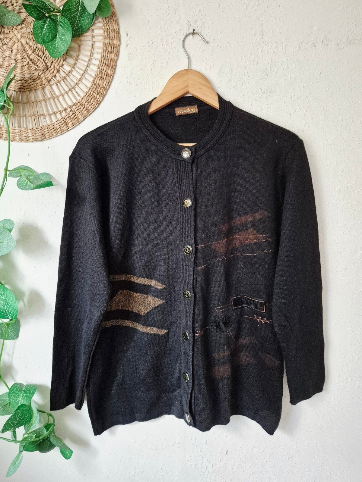 Vintage geborduurd vest met 50% merinowol L, Vintage, Ophalen of Verzenden, Zo goed als nieuw, Maat 42/44 (L)