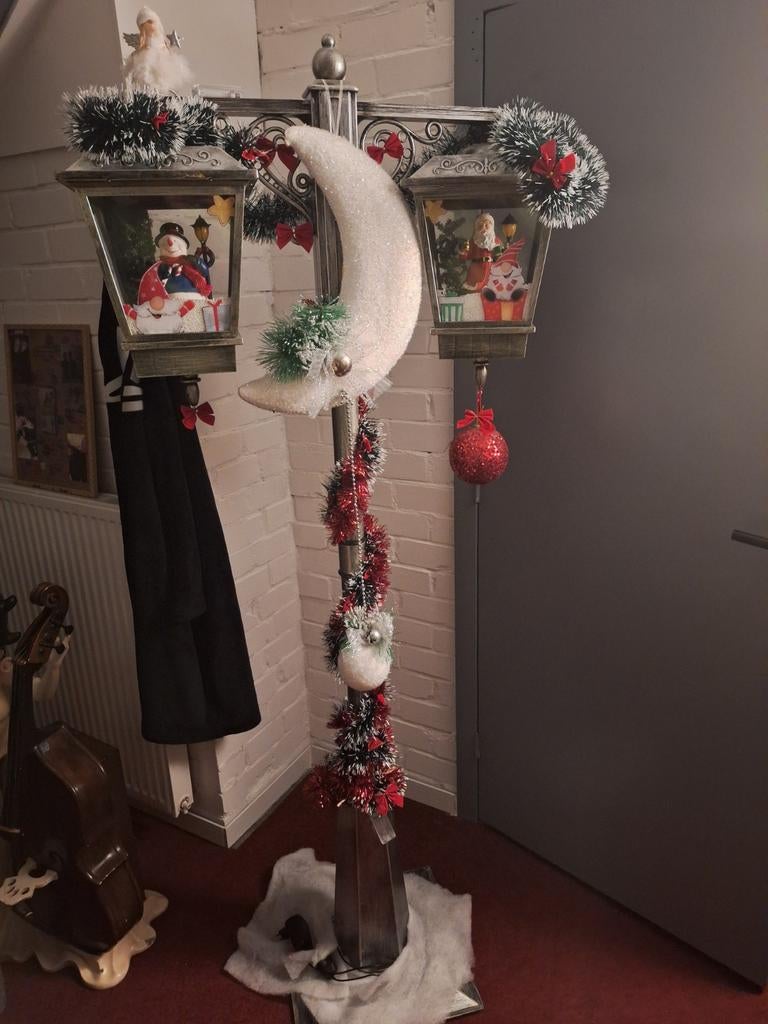 Kerstlataarn dubbel sneeuwman&kerstman met vallend sneeuw, Ophalen, Nieuw