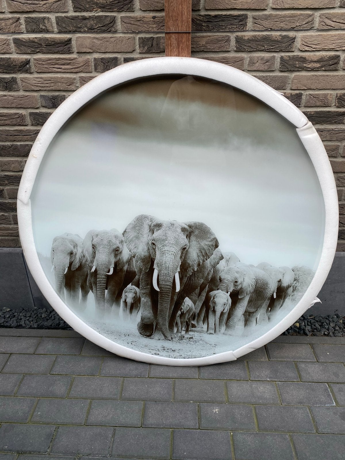 Ronde wanddecoratie olifantenfamilie, Huis en Inrichting, Woonaccessoires | Schilderijen, Tekeningen en Foto's, Ophalen of Verzenden
