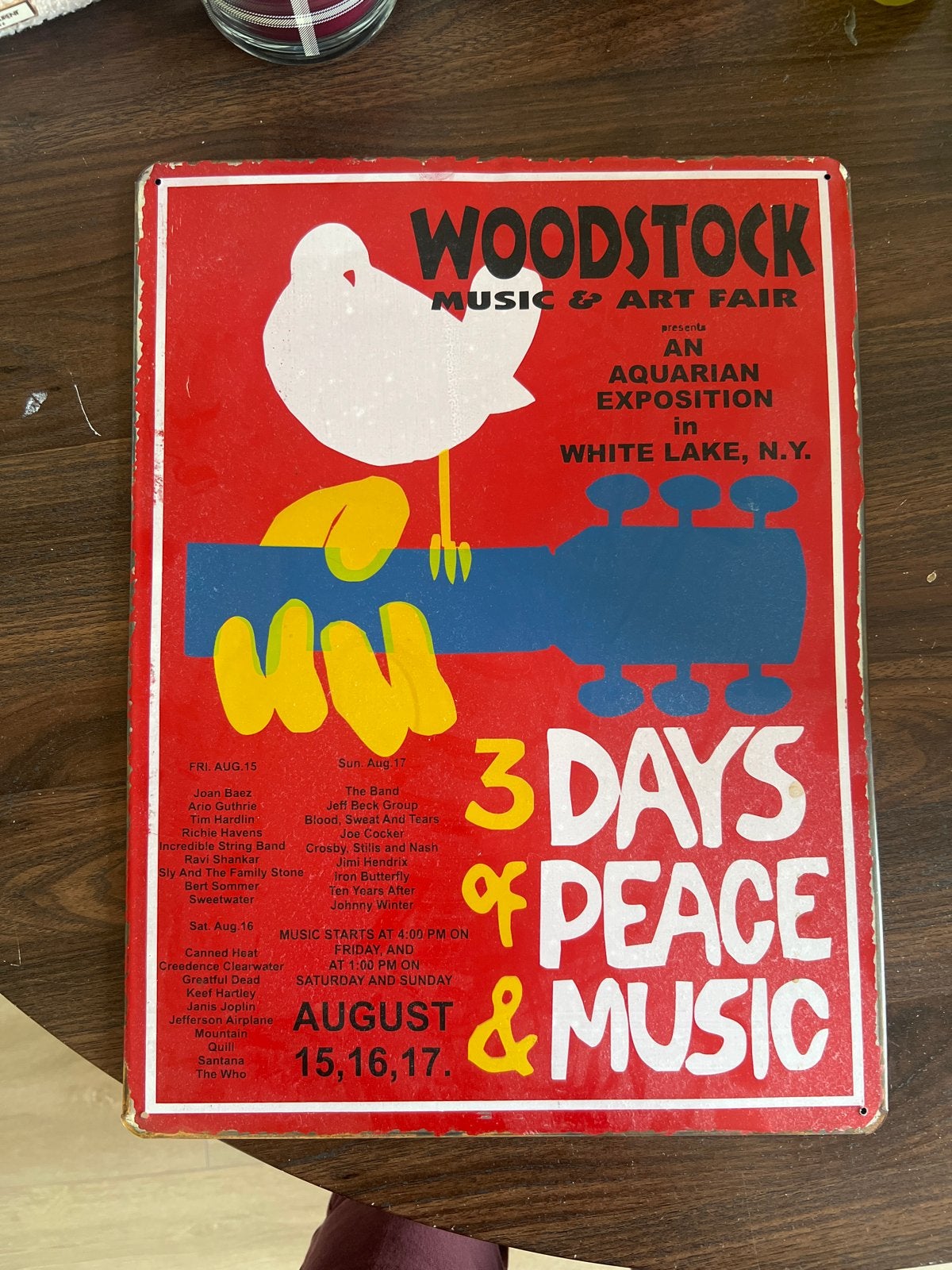 Woodstock Reclamebord - Metaal, Vintage Look, Verzamelen, Ophalen, Gebruikt, Reclamebord