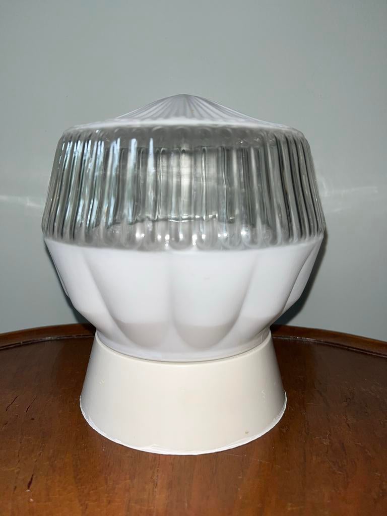 Vintage Plafondlamp met Geribbeld Glas en Melkglas, Ophalen of Verzenden, Zo goed als nieuw