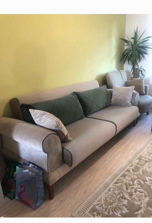 Comfortabele 3-zitsbank met kussens, Ophalen, Gebruikt, Driepersoons, 75 tot 100 cm