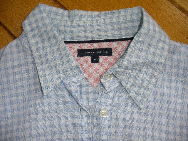 TOMMY HILFIGER bloes blauw wit ruit maat M, Ophalen of Verzenden, Zo goed als nieuw, Maat 38/40 (M), Blauw