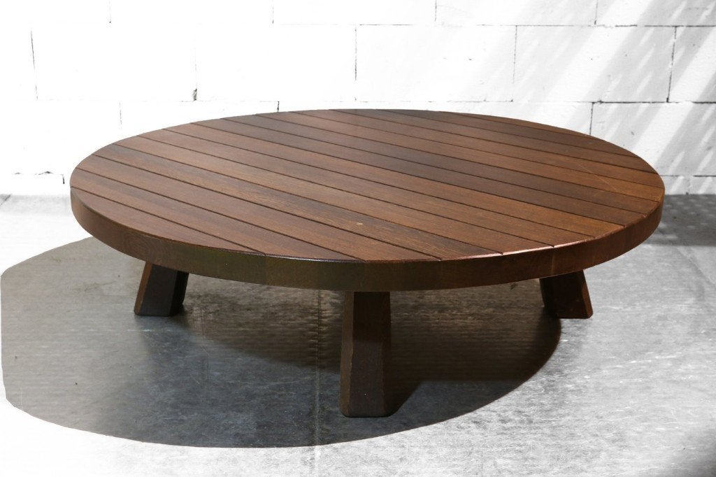 Massieve Wenge Brutalist Salontafel Vintage, Ophalen, 100 tot 150 cm, Rond, 50 tot 100 cm