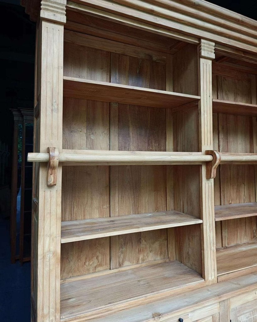 Grote teakhouten bibliotheekkast | Boekenkast teak  #3098, Gebruikt, Met deur(en), -, 200 cm of meer
