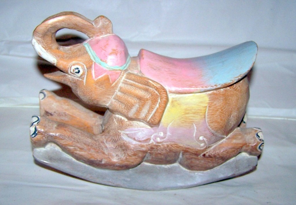 Vintage massief houten handgesneden hobbelolifant. 28x20cm., Ophalen of Verzenden