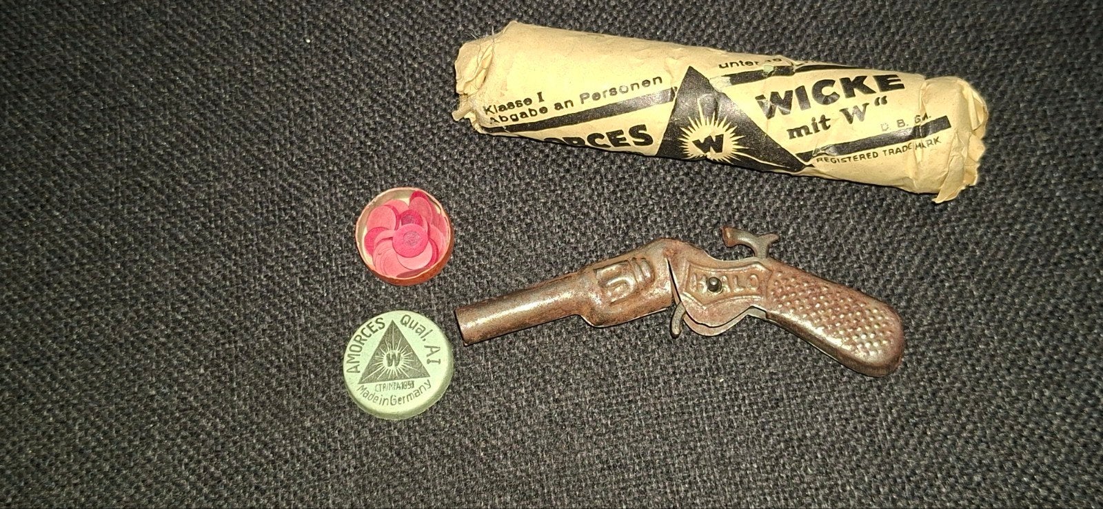 Antiek D.R.P. Duitsland speelgoedpistool met klappertjes, Ophalen of Verzenden