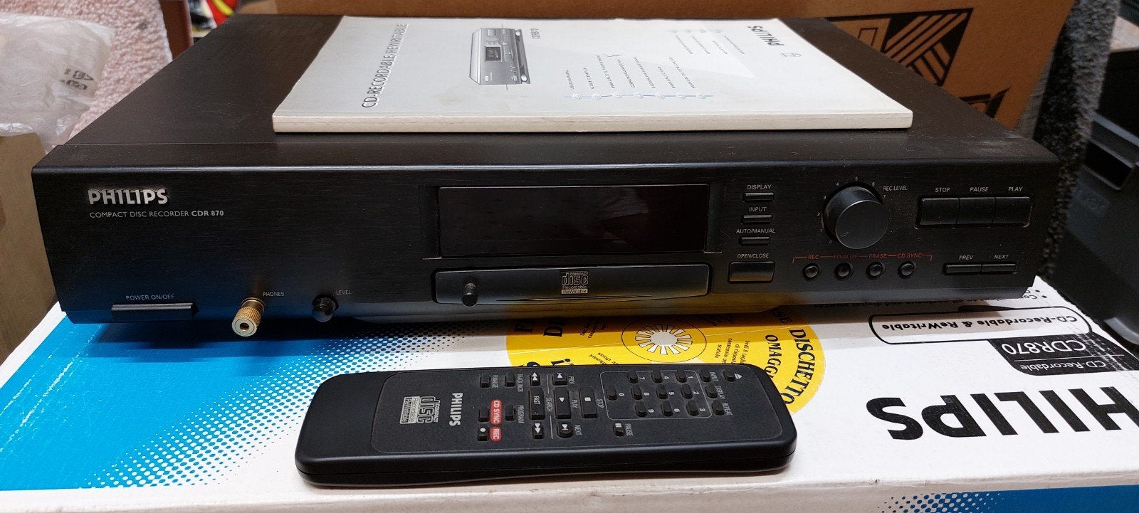 Philips CDR870 CD-recorder met afstandsbediening en kabels, Ophalen of Verzenden, Zo goed als nieuw, Philips
