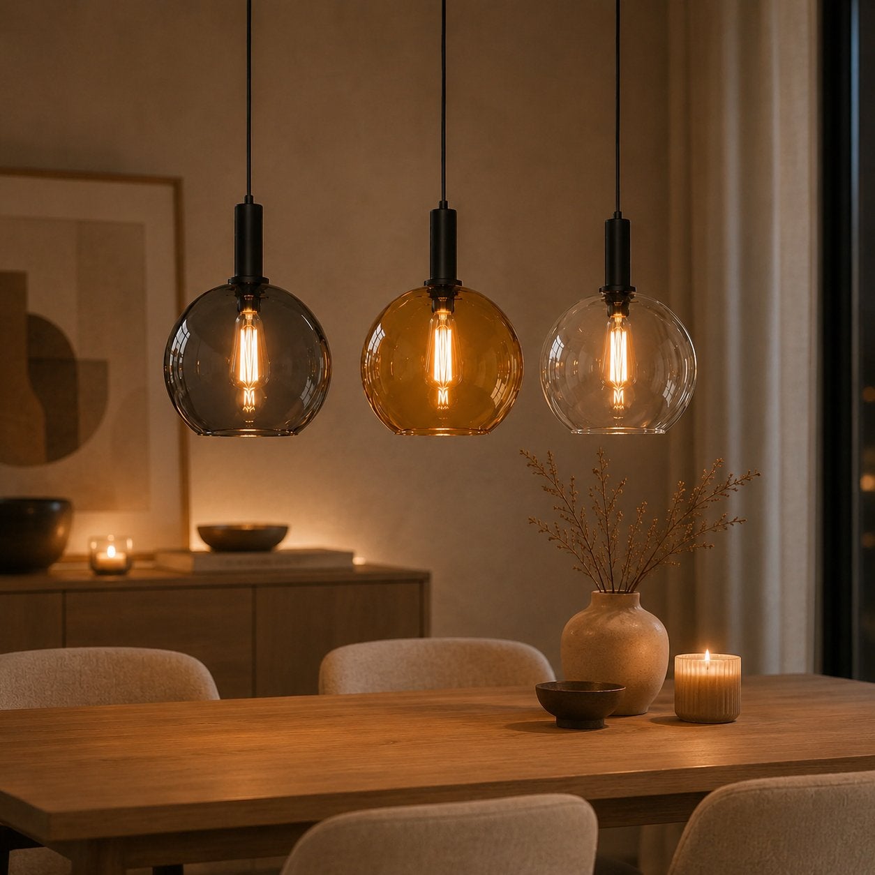Nieuwe Hanglamp met 3 Gekleurde Glazen Bollen, Huis en Inrichting, Lampen | Hanglampen, Ophalen of Verzenden, Nieuw, Glas
