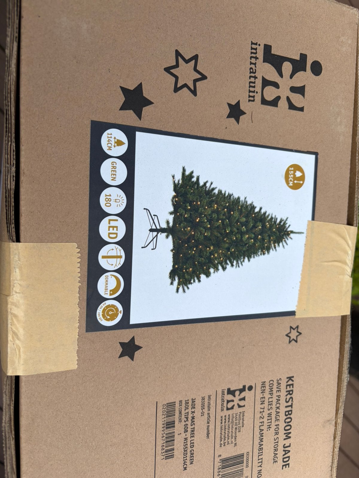 Intratuin kerstboom Jade 155 h en 114 br nieuw incl. Lampjes, Ophalen, Nieuw