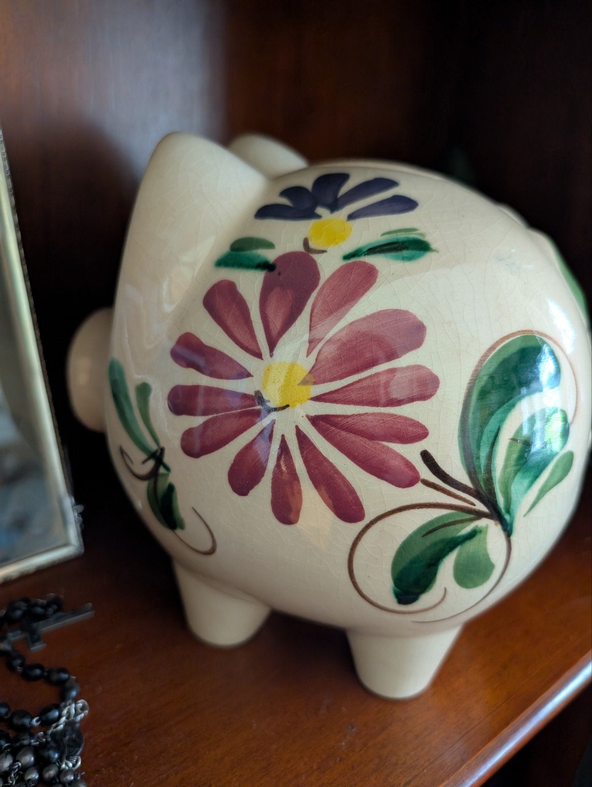 Foto 5 van Vintage decoratief Spaarvarken van Keramiek Bloemenpatroon