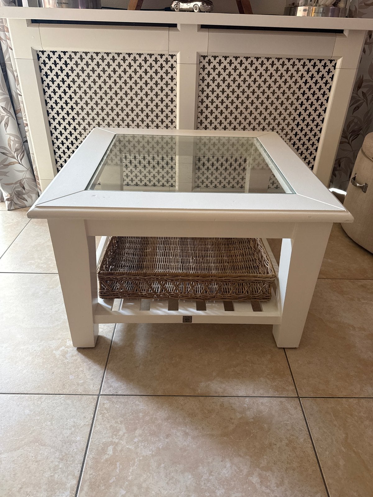 Rivièra Maison salontafel met mand - 70x70 cm, Ophalen, Gebruikt, Vierkant, 50 tot 100 cm