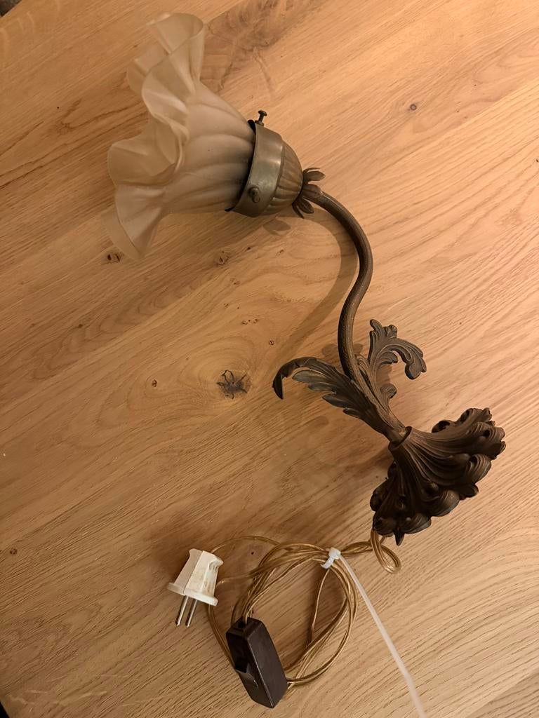 Antieke Art Deco Wandlamp met Tulpenkap - Brons/Messing, Ophalen of Verzenden