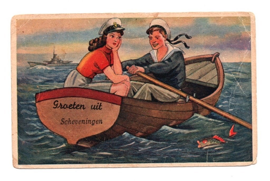 Oude Ansichtkaart Scheveningen Roeiboot Gelopen 1958, Ophalen of Verzenden, 1940 tot 1960, Gelopen