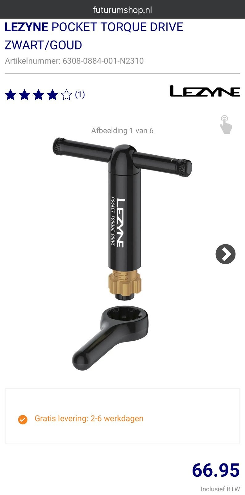 NIEUW: LEZYNE POCKET TORQUE DRIVE ZWART/GOUD, Ophalen of Verzenden, Nieuw