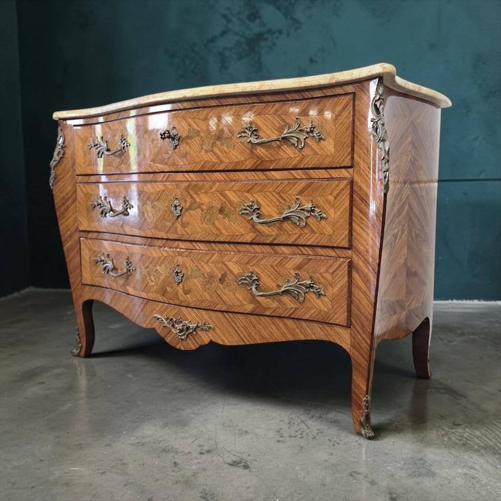 Vintage houten buikkast / commode bombé Louis XV stijl, Ophalen, Gebruikt, 50 tot 70 cm, 100 cm of meer