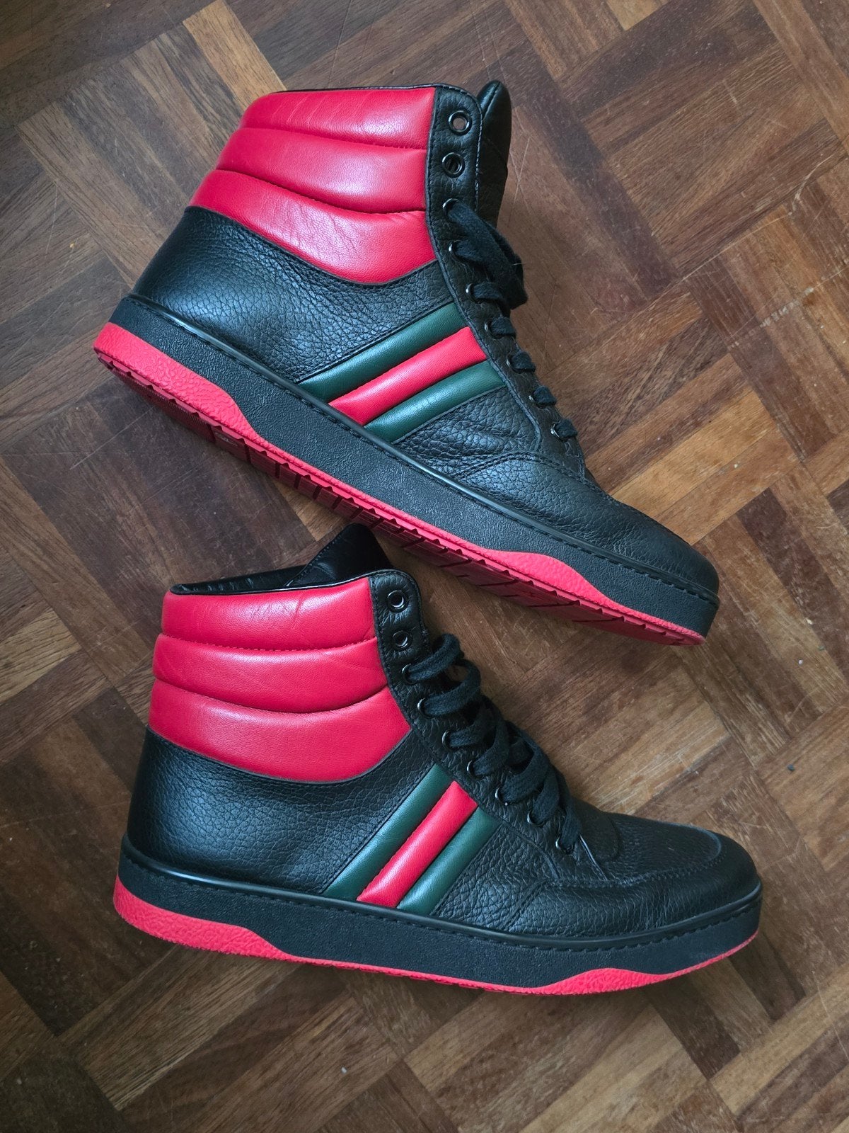 Gucci High-Top Sneakers Zwart/Rood - Maat 41, Zwart, Nieuw, Ophalen of Verzenden, Sneakers of Gympen