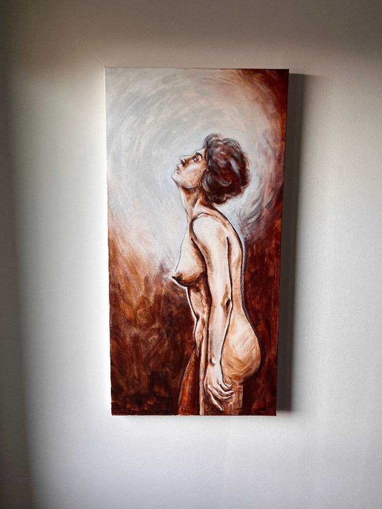 Figuratief schilderij vrouwelijk naakt – 50x100 cm, Ophalen, Op houten frame, Textiel, Figuren