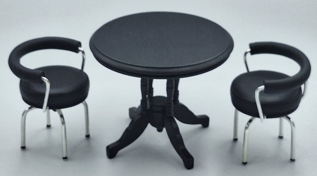Tafel met 2 Cassina LCZ draaistoelen (nieuw) voor poppenhuis, Verzamelen, Poppenhuizen en Toebehoren, Ophalen of Verzenden, Nieuw