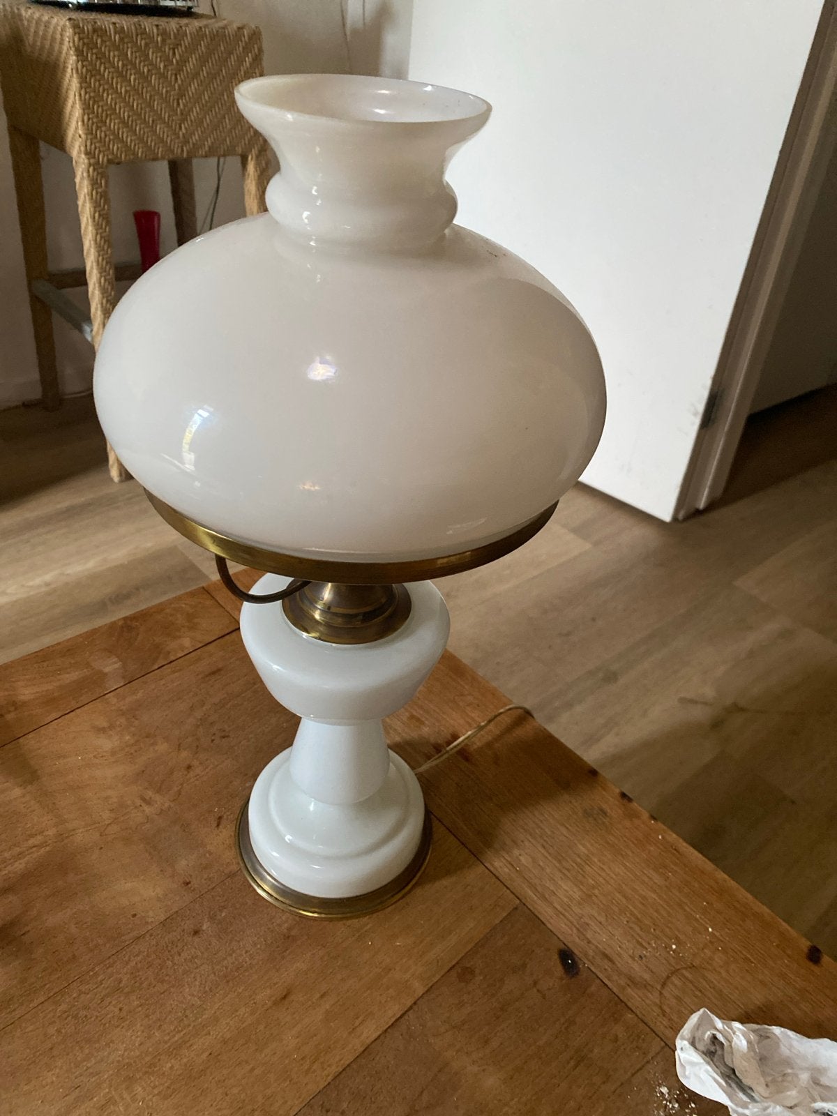 Vintage Opale Tafellamp met Messing Details, Ophalen of Verzenden