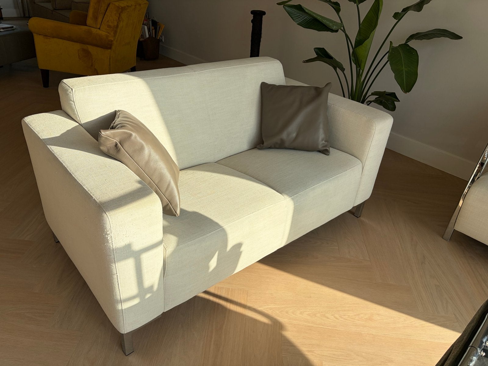 Montel 2-zitsbank - wit/beige, Ophalen, Gebruikt, Tweepersoons, Stof