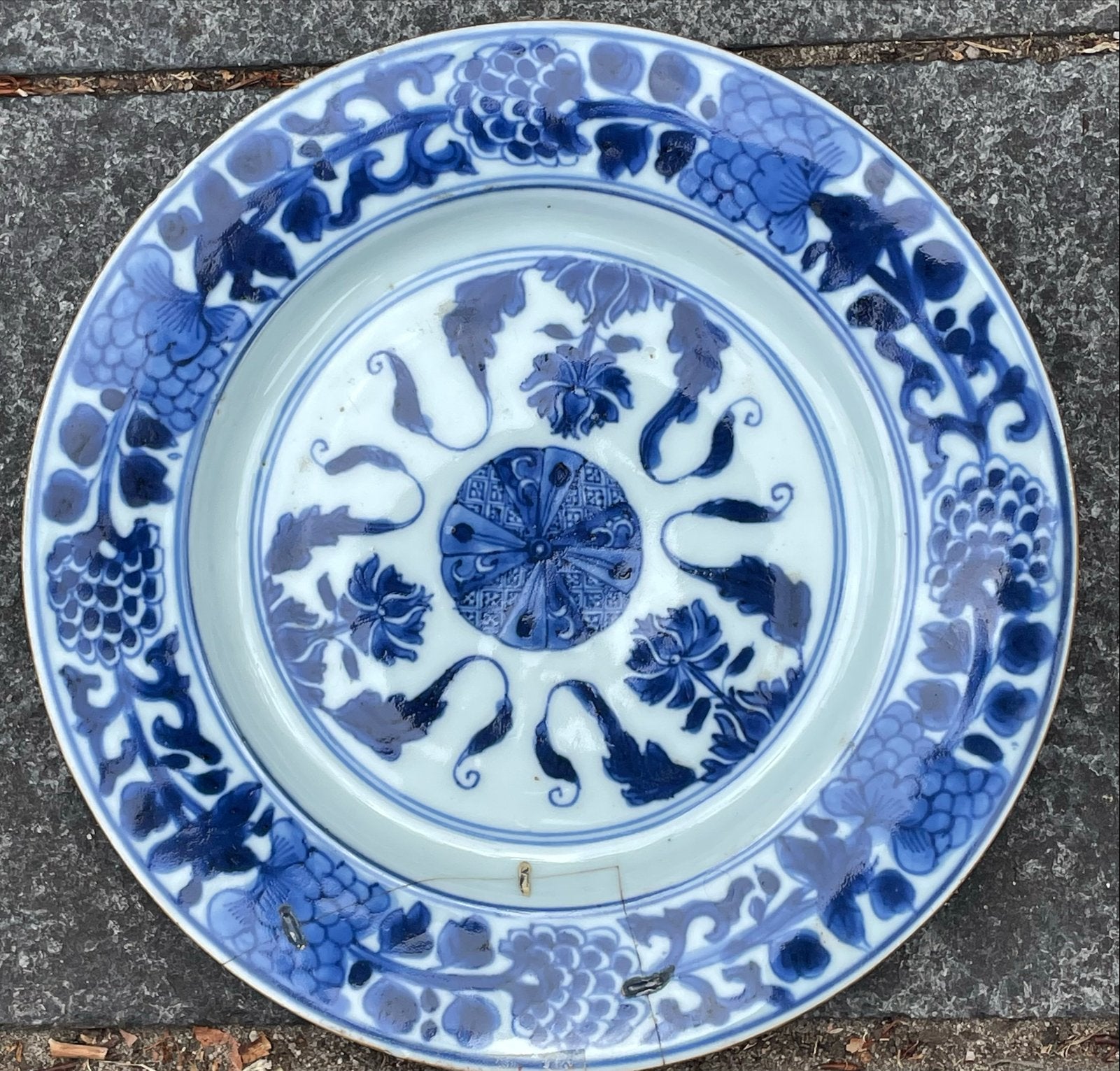 Antiek Chinees Kangxi Blauw-Wit Porseleinen Bord, Ophalen of Verzenden
