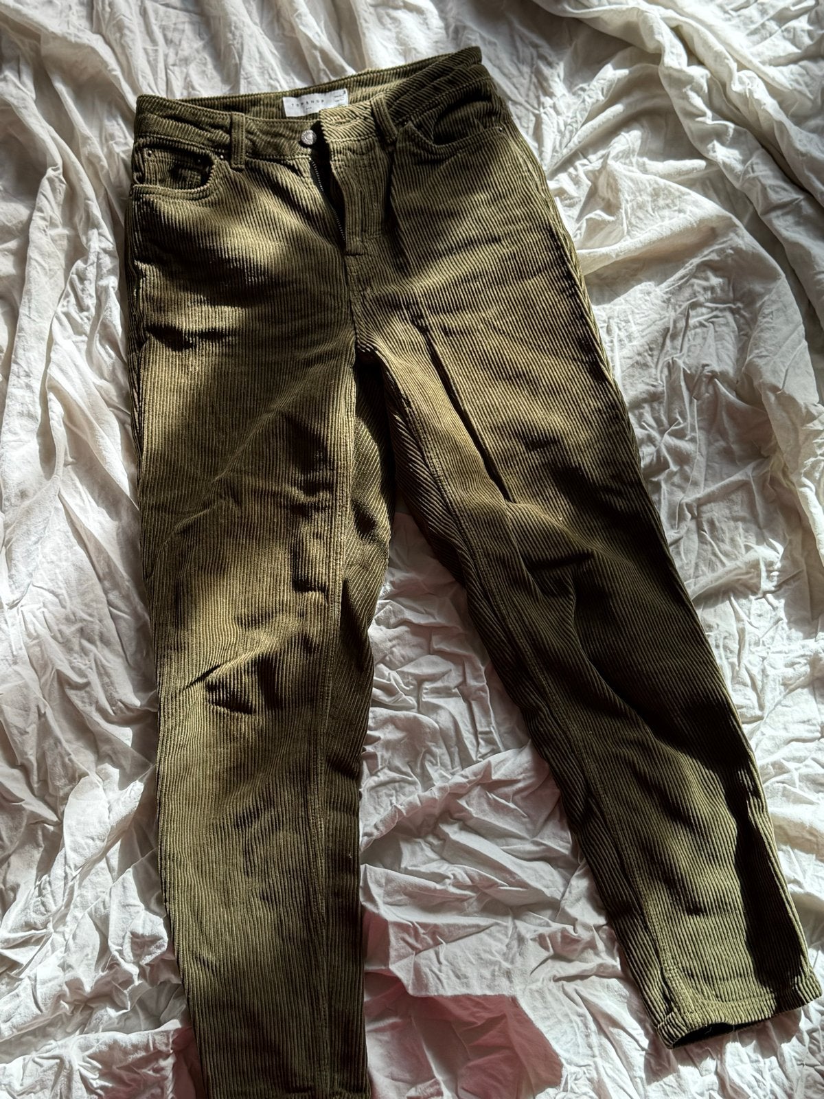 Donkergroene corduroy broek van Topshop, Ophalen of Verzenden, Maat 34 (XS) of kleiner, Lang, Gedragen