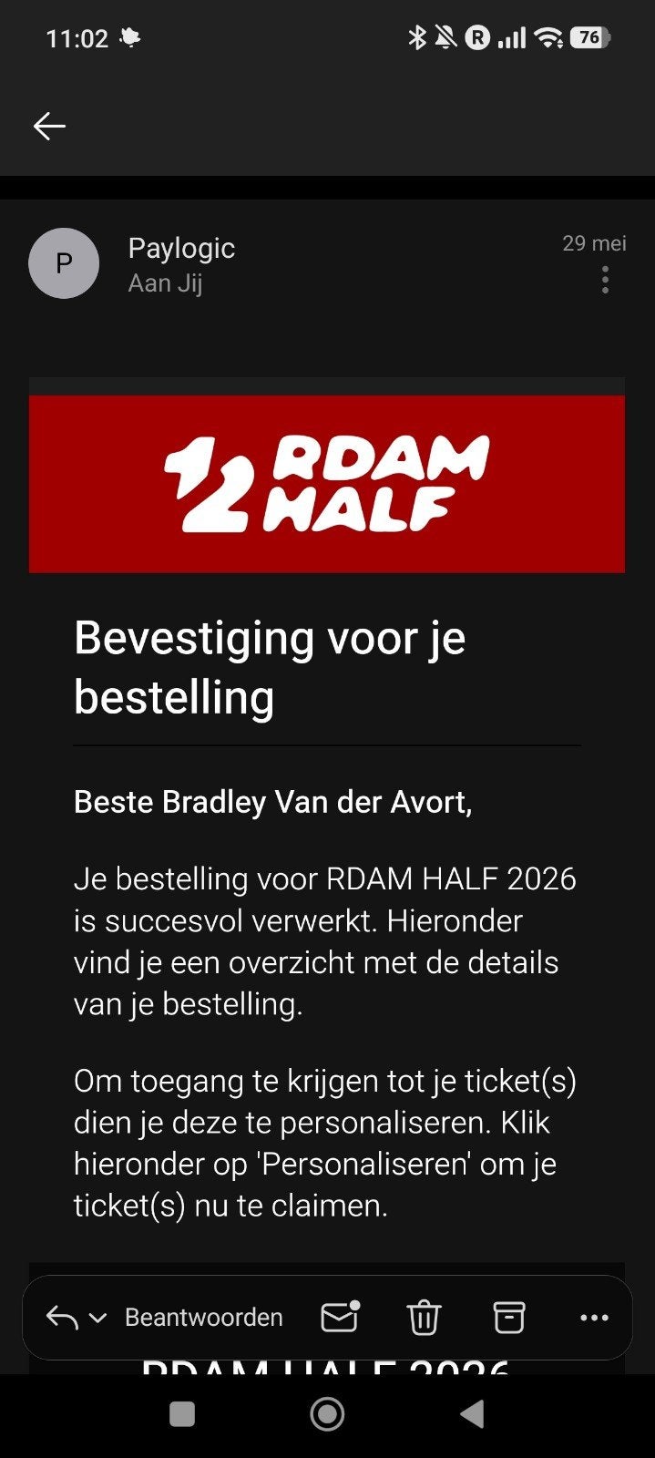 Startbewijs halve marathon Rotterdam 20 september, Tickets en Kaartjes, Eén persoon