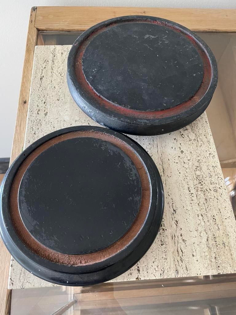 Zwart onderbord plateau stolp cloche heilig beeld, Ophalen of Verzenden