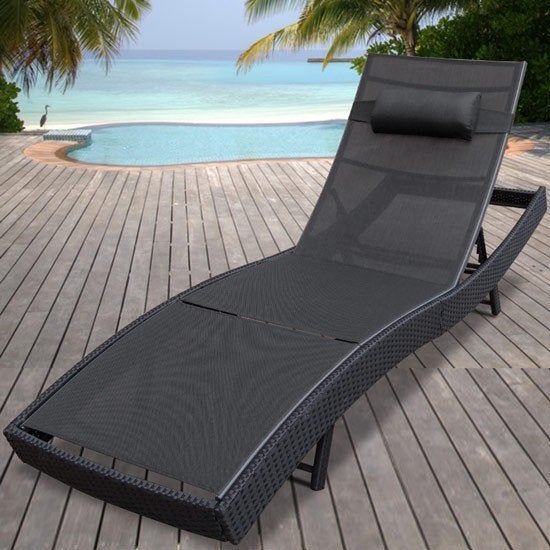 Chique Comfortabele Polyrotan Wicker Zonne-Ligbed Zwart, Ophalen of Verzenden, Nieuw