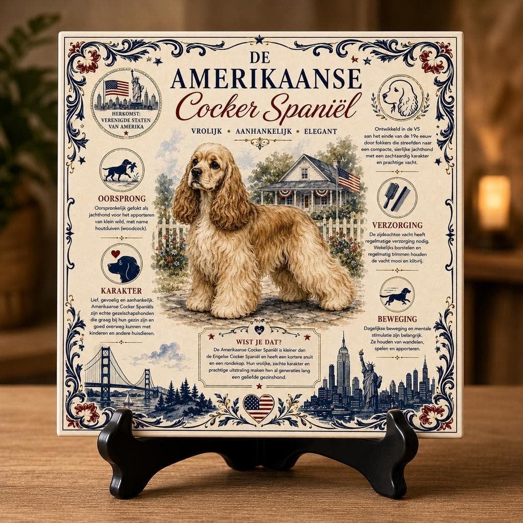 Amerikaanse Cocker Spaniel - Infographic tegel, Verzenden, Nieuw