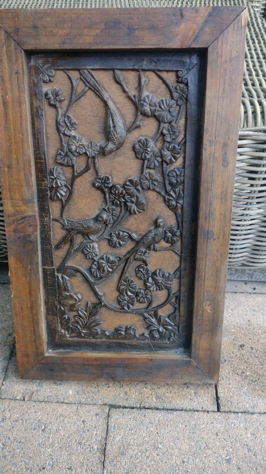 Antiek Houten Paneel met Vogelreliëf - 28x46 cm, Ophalen of Verzenden