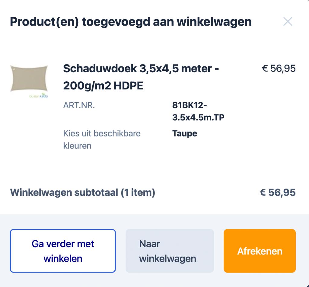 Nieuw in doos Schaduwdoek 3,5 x 4,5 Taup. (verkeerd besteld), Ophalen of Verzenden, Nieuw