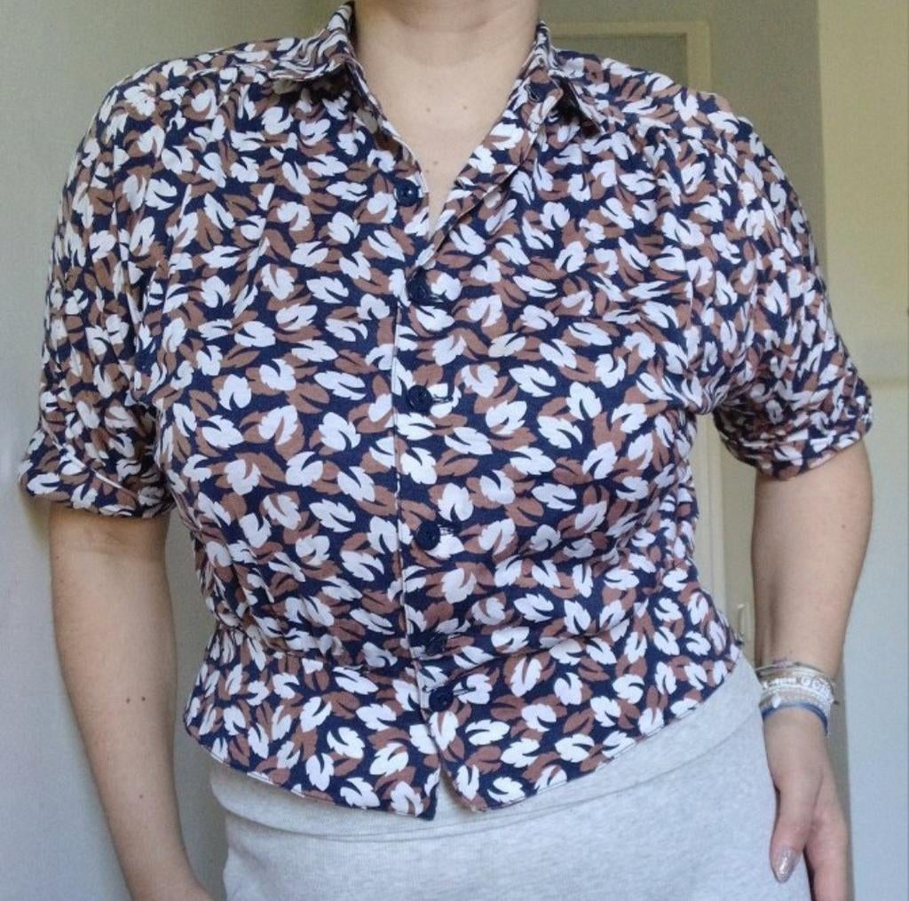 Ara Modell vintage top shirt print peplum getaileerd  40 42, Kleding | Dames, Verzenden, Zo goed als nieuw, Maat 42/44 (L), Blauw